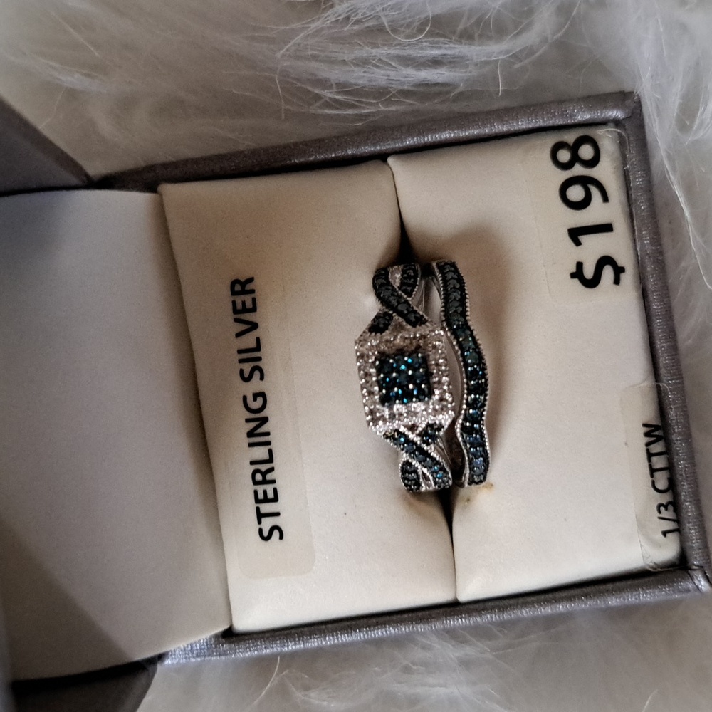 Forever Bride 1/3 CCTW Teal Ring and Band